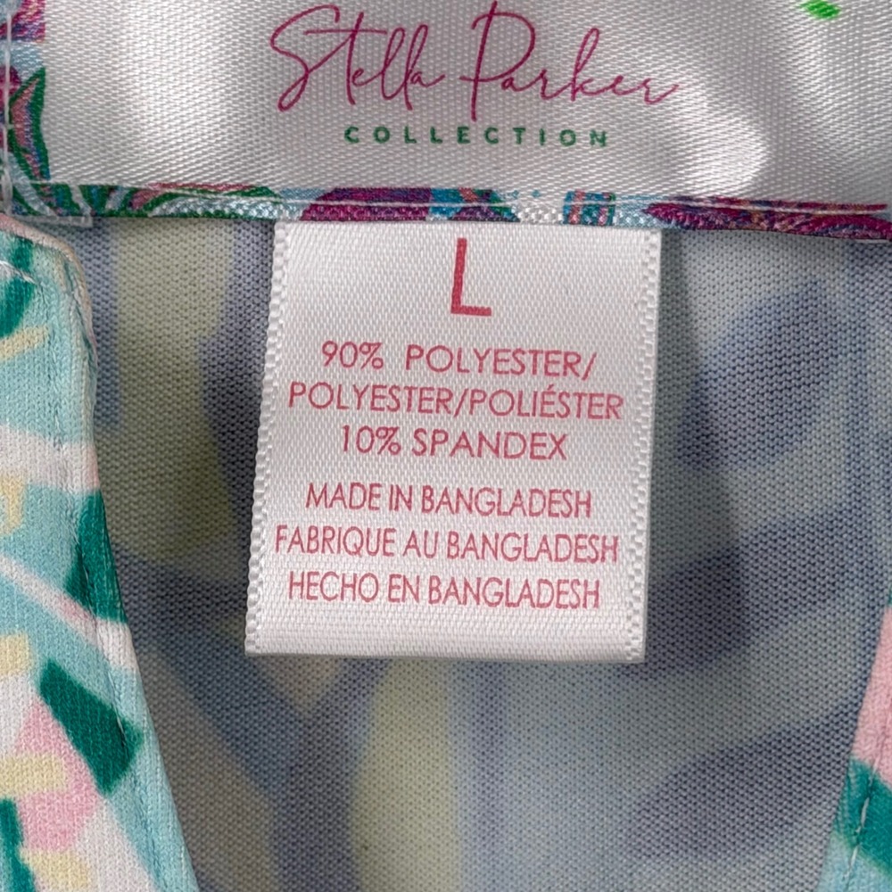 Stella Parker Womens Dress SZ Large Blue Yellow Tropical Resort Cruise Vacation - Picture 7 of 8